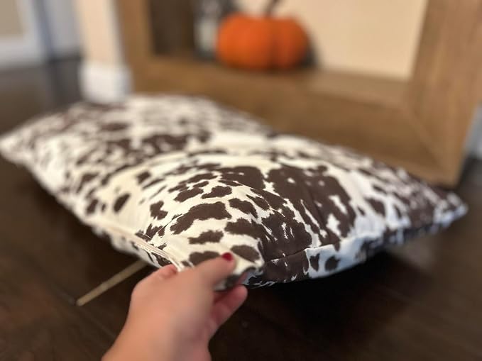 Natural Cotton Canvas Dog Bed – Raw Cotton Filled Pet Cushion Insert, Breathable Eco-Friendly Dog Mattress, Durable Washable Cover with Zipper (Cow Print Brown White, Large 48"x30"x5")
