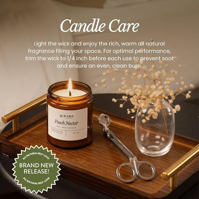 Bare Botanics 9oz Non Toxic Soy Candle Lavender Fields - 40+ Hour Burn | 100% Plant-Based Fragrance Oils | Handpoured in Wisconsin | Clean-Burning Soy Wax