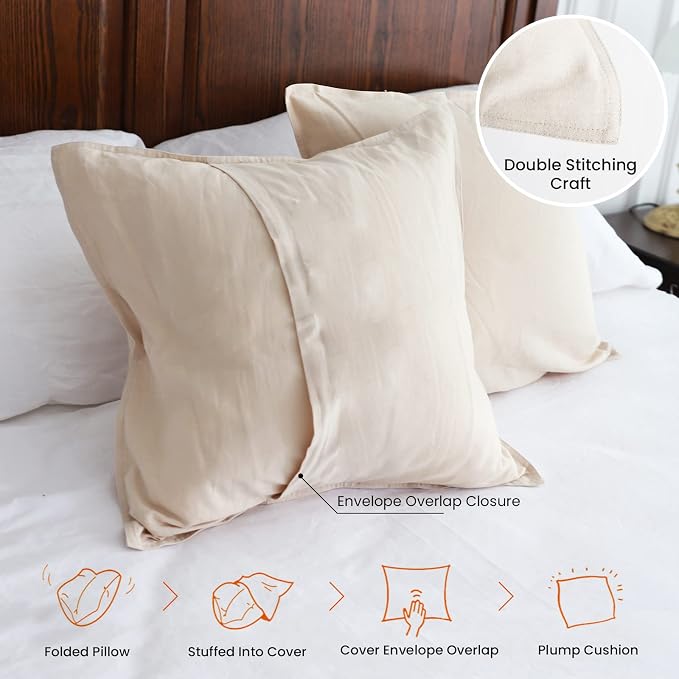 Simple&Opulence Linen Euro Shams Basic Style Solid Color 24x24 Inch Pack of 2 Flax Cotton Blend Decor Throw Pillow Covers Soft Breathable Farmhouse Pillow Shams - Linen/Beige