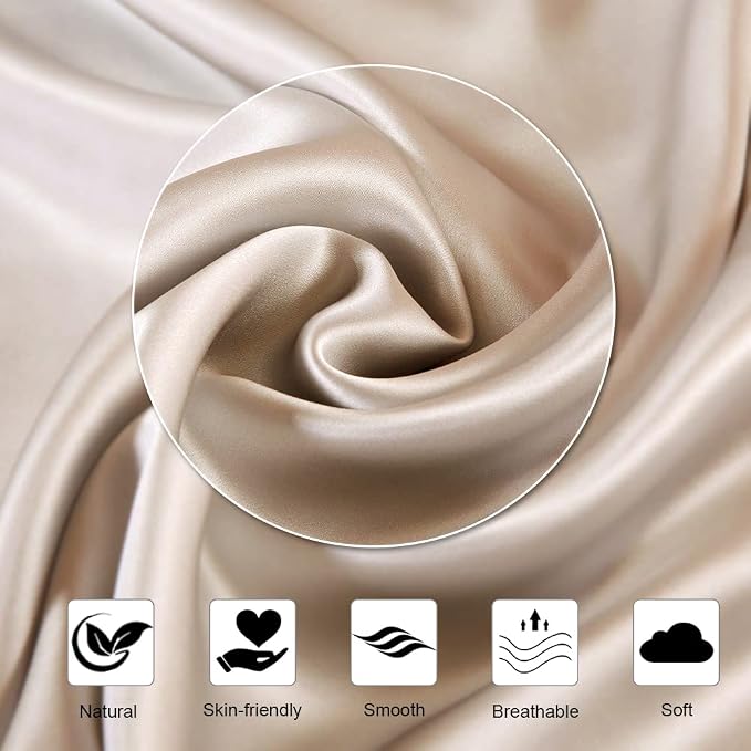 Ravmix Silk Pillow Cases 2 Pack with Zipper, 21momme Mulberry Silk Pillowcase for Hair Skin, Soft Smooth Breathable Cool Pillow Cover for Beauty Sleep with Gift Box(Standard 20"x26", Cream Beige)