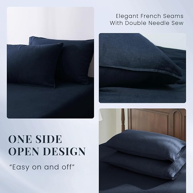 S VICTORY SYMBOL 100% Organic Linen Quilt Duvet Cover Set,Stone Washed French Flax Bedding Set Comforter Cover with Button Closure(Navy,Twin) Soft,Breathable