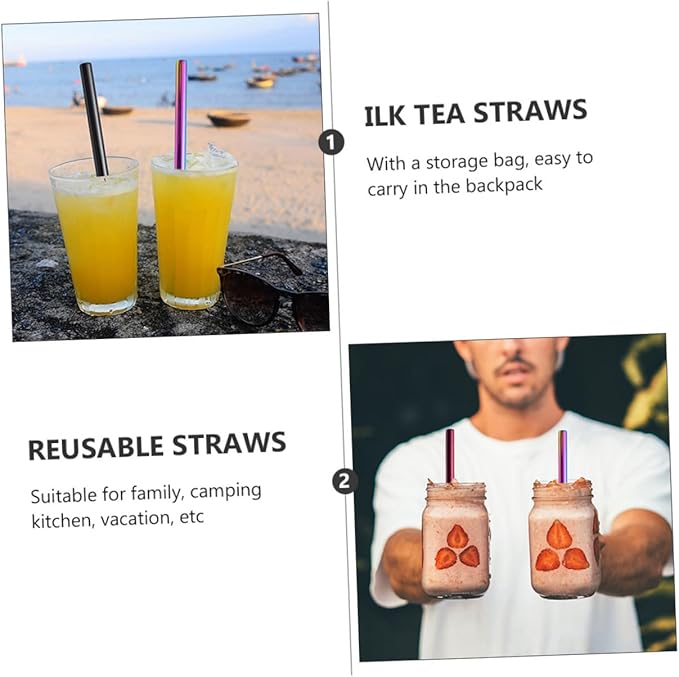 Homoyoyo Reusable Stainless Steel Drinking Straws Set 8pcs 304 Stainless Steel Rust-proof Straws with Cleaning Brushes and Carrying Pouch for Coffee Juice and Cocktail Use