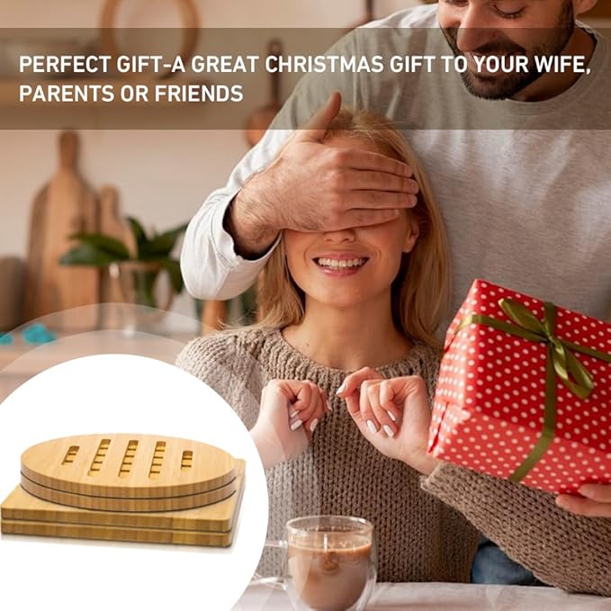 Bamboo Trivet Kitchen Bamboo Hot Pads Mat Set for Hot Dishes/Bowl/Teapot/Hot Pot Holders (Large 20 cm 8pack)