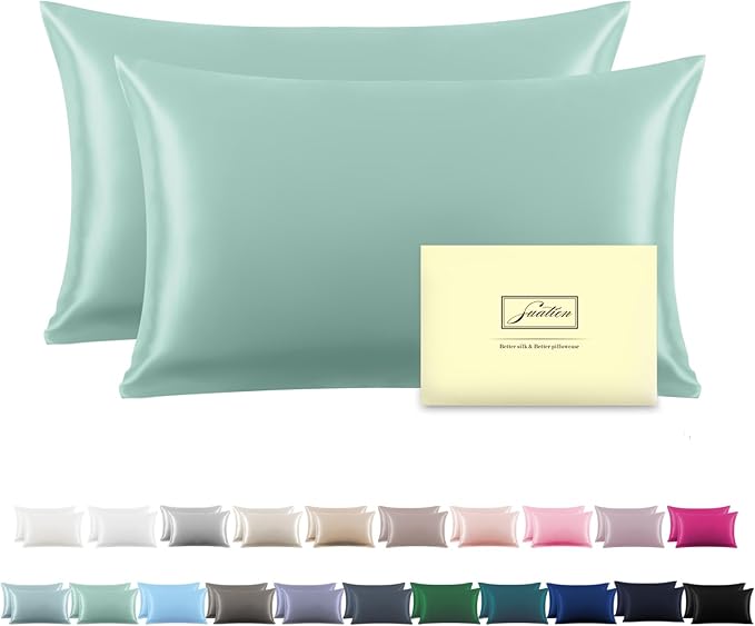 Silk Pillow Cases 2 Pack,Soft Breathable and Sliky Queen Size Pillow Cases Set of 2,Natural Mulberry Silk Pillowcase Set of 2 for Hair and Skin with Hidden Zipper (Sage Green,20"X 30",2pcs)