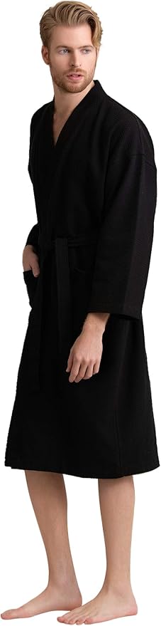 Men's Luxury Waffle Weaved Cotton Bathrobe - Lightweight & Soft - Quick Dry & Absorbent - Spa Robe for Men