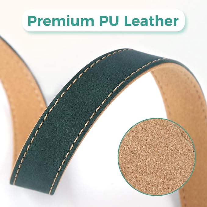 Dog Collar and Leash Set, PU Leather Dog Collar – Adjustable Eco-Friendly with Genuine Leather & Hemp, Soft Breathable Dog Collar Set for Small to Large Dogs (Green, L（15“-21”）)