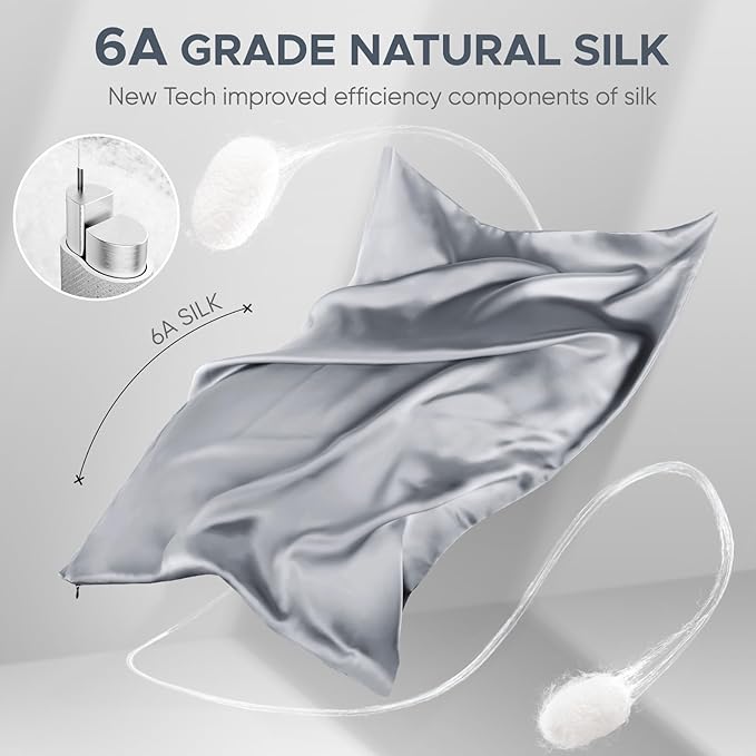 100% Pure Mulberry Silk Pillowcase for Hair and Skin - Allergen Resistant Dual Sides,600 Thread Count Silk Bed Pillow Cases with Hidden Zipper,1pc,King Size,Medium Grey