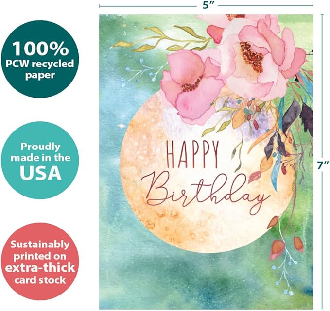 Tree-Free Greetings - Birthday Cards - Artful Designs - 2 Cards + Matching Envelopes - Made in USA - 100% Recycled Paper - 5 x 7 - Joy and Possibility (GT65339)