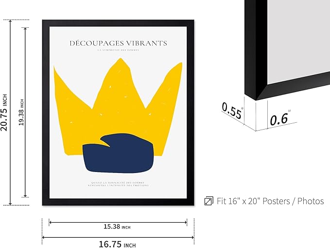 Monem Art Minimalist Crown Silhouette Print - Modern Abstract Shape Poster - Wall Decor for Living Room, Bedroom or Office - 16x20 Black Framed Wall Art by Rs Lab Studio
