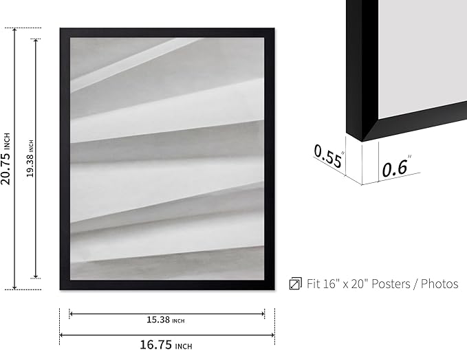 Monem Art Minimalist Paper Fold Abstract Print - Scandinavian Monochrome Texture Poster - Wall Decor for Living Room, Bedroom or Office - 16x20 Black Framed Wall Art by Mareike Bohmer