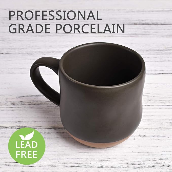 Bosmarlin Large Stoneware Speckled Coffee Mugs Set of 2, Big Tea Cup, 17 Oz, Dishwasher and Microwave Safe (Black, 2)