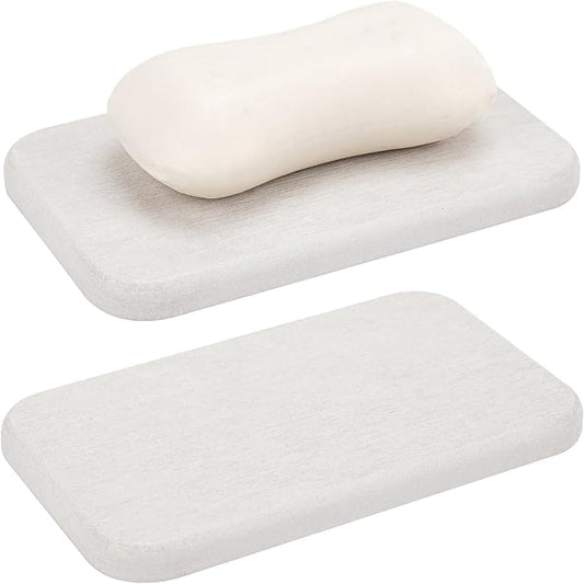 Adorila 2-Pack Diatomite Soap Dish - Instant Dry Bar Soap Holder for Bathroom & Kitchen Sink (White)