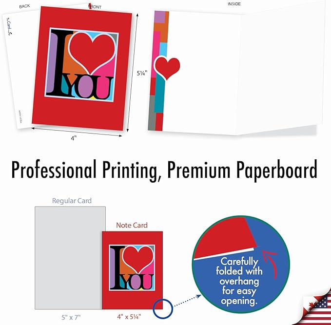 The Best Card Company - 20 Cute Boxed Cards (4 x 5.12 Inch) - Assorted Blank Set (10 Designs, 2 Each) - Love Squares AM8991OCB-B2x10