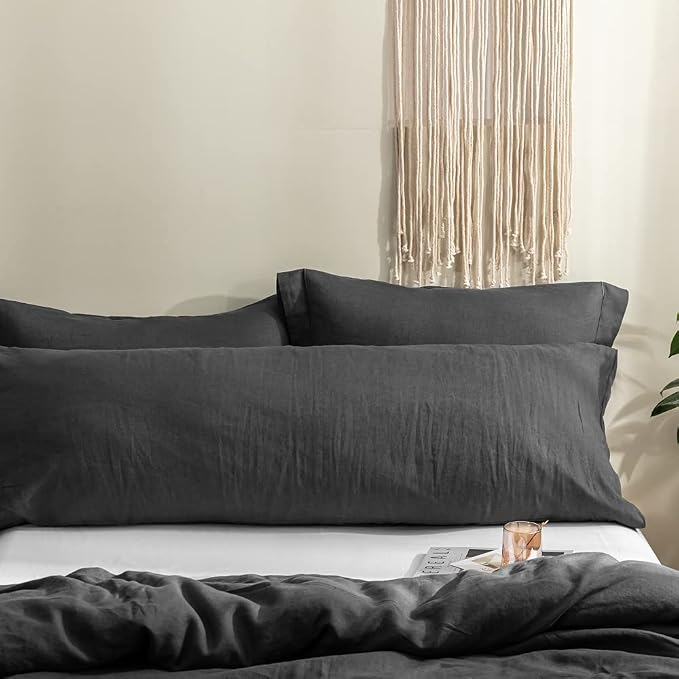 Simple&Opulence Body Pillow Cover 20" x 54",100% Pure Linen, Ultra Soft and Breathable, Body Pillowcase with Envelope Closure for Adults (Charcoal Grey)