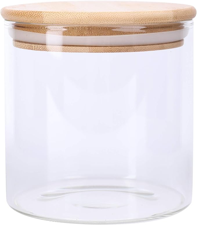 Lawei 4 Pack Glass Storage Jars with Airtight Bamboo Lids, 18.6 OZ Clear Glass Kitchen Canisters Food Storage Container for Dry Goods, Serving Tea, Coffee, Spice, Candy, Cookie