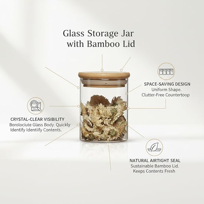Borosilicate Glass Storage Jar with Bamboo Lid, Airtight Dry Food Canister for Kitchen Pantry & Countertop Organization