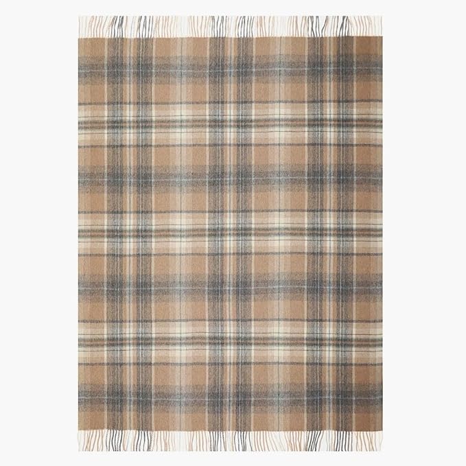 Superfine Alpaca Wool Throw Blanket - Lightweight Alpaca Merino Wool Throw Blankets | Soft Peruvian Alpaca Blanket Wool Blanket Scottish Design 72" x 60" (Gray/Camel/Ivory)