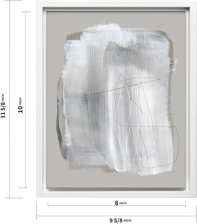 Monem Art Abstract Minimal Brushstroke Print - Scandinavian Neutral Line Art Poster - Wall Decor for Living Room, Bedroom or Office - 8x10 White Framed CANVAS Wall Art by Mareike Bohmer