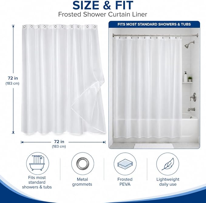 TreeLen Hotel Collection Shower Curtain Liner,Eco-Friendly PEVA Plastic 10Gauge 72" x 72" Shower Curtain Liner with Magnets, Weighted,Waterproof