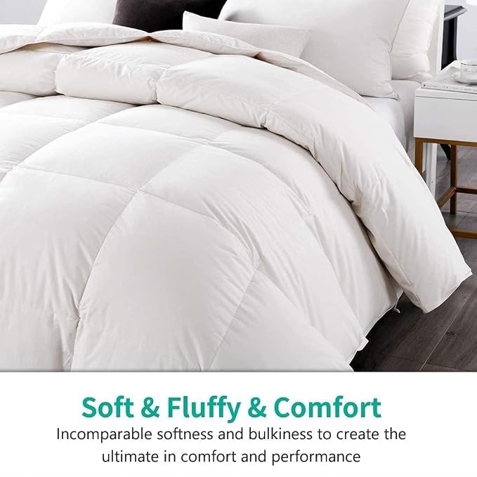 APSMILE Oversized Queen Size Down Feather Fibers Heavyweight Duvet Insert - Thick Comforter with 100% Cotton Cover, Fluffy Fill-Power Winter Bedding for Cold Weather (98 x 98 inches, Ivory White)