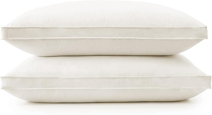 puredown® Gusseted Goose Feather Down Pillows, 100% Organic Cotton Cover, Luxury Hotel Collection Bed Pillows for Sleeping Set of 2, Queen Size