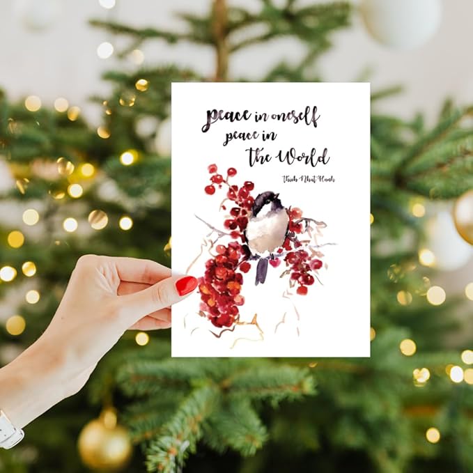Tree-Free Greetings - Season's Greeting Cards - Artful Designs - 10 Cards + Matching Envelopes - Made in USA - 100% Recycled Paper - 5 x 7 - Peace in the World (HB54432)