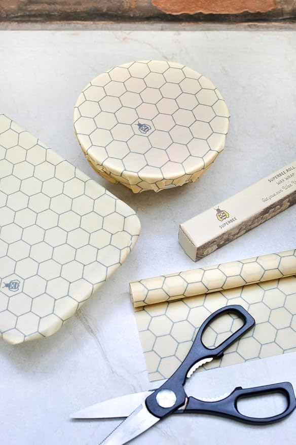 SUPERBEE Beeswax Wrap Roll XL, Reusable Beeswax Wrap for Food, Wrap Roll, Reusable Bees Wrap Paper for Wrapping Vegetables & Cheese, Bowl Covers and Sandwich Wrapping Paper, Hexagonia - 35x13"