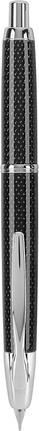PILOT Vanishing Point Collection Refillable & Retractable Fountain Pen, Black Carbonesque Barrel with Rhodium Accents, Blue Ink, Broad Nib (60346)
