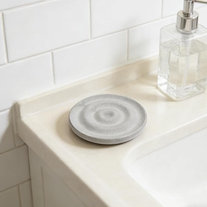 Diatomite Soap Dish: Compact Self-Dry Soap Container - Bathroom Accessory Stone Drying Mat for Kitchen Counter Countertop - Water Absorbing Coaster