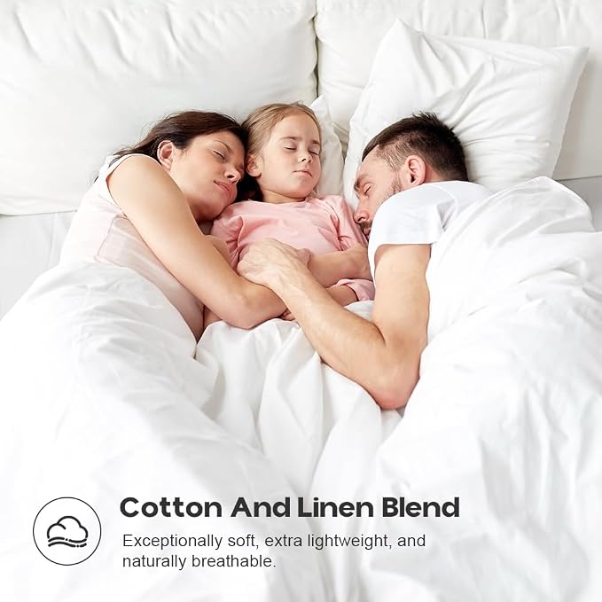 Simple&Opulence French Linen Duvet Cover Set with Stripe 104”x92”, 3 Pieces(1 Comforter Cover and 2 Pillow Shams) Rustic Natural Flax Cotton Blend(King,White and Navy)