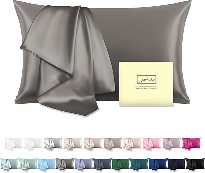 Mulberry Silk Pillowcase for Hair and Skin Standard Size 20"X 26" Pillow Case with Hidden Zipper Soft Breathable Smooth Cooling Silk Pillow Covers for Sleeping (Gray,Standard,1Pcs)