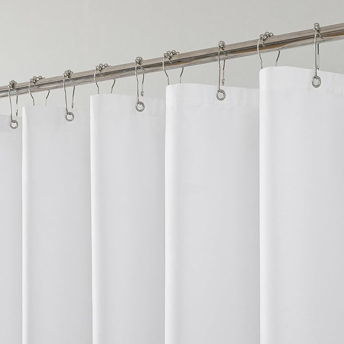 1 Pack Water-Repellent Fabric Shower Curtain Liner - Hotel Quality Machine Washable, 3 Heavy-Duty Magnets with Rustproof Grommets & Weighted Hem, Standard Size 72x74in White