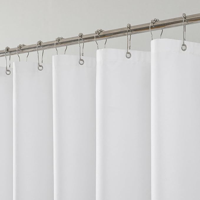 2 Pack Water-Repellent Fabric Shower Curtain Liner - Hotel Quality Machine Washable, 3 Heavy-Duty Magnets with Rustproof Grommets & Weighted Hem, Standard Size 72x84in White