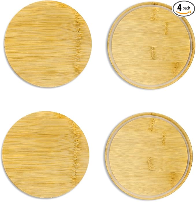 Replacement Wooden Lids for Pyrex, Anchor Hocking Glass Containers, 7200-PC*4, Bamboo Lids for Pyrex 2Cup Glass Bowls, Bowl Covers with Leakproof Silicone Gasket 4 Pack