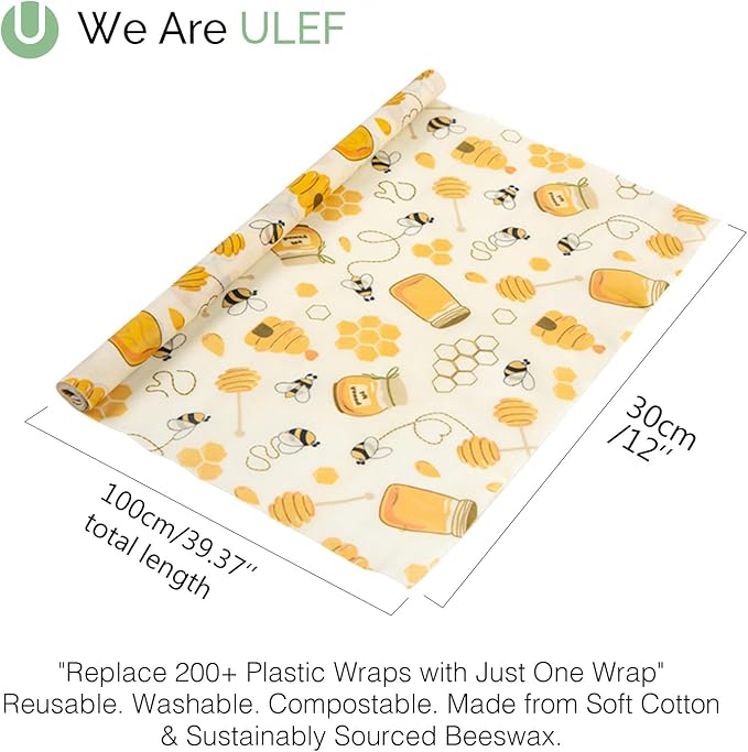 Beeswax Wrap ROLL (13" x 40") - Cut-to-Size Reusable Food Wraps, DIY Customizable Beeswax Food Wrap for Bread, Sandwiches & Bowls, Eco Friendly Sustainable Zero Waste Plastic Free Storage