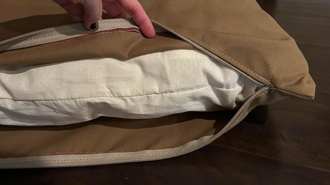 Natural Cotton Canvas Dog Bed – Raw Cotton Filled Pet Cushion Insert, Breathable Eco-Friendly Dog Mattress, Durable Washable Cover with Zipper (Medium Brown, Large 48"x30"x5")