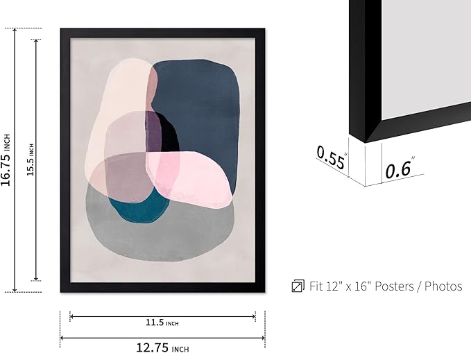 Monem Art Pastel Abstract Color Block Painting Print - Scandinavian Minimalist Art Poster - Wall Decor for Living Room, Bedroom or Office - 12x16 Black Framed Wall Art by Mareike Bohmer
