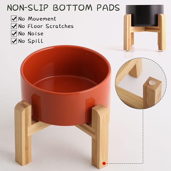 Petygooing Rust Red Elevated/Raised Ceramic Dog Bowl for Small Breeds, Dog Food Water Dish with Stand,Pet Feeding Bowl with Anti Slip Rubber for Cats and Small Dogs Puppy 13.5 OZ (5.1In / 1.7 Cups)