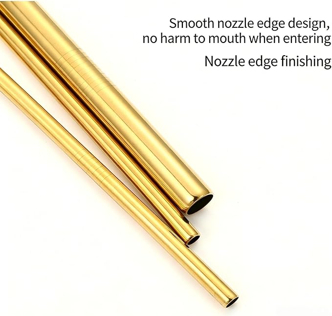 304 Stainless Steel Blue Reusable Straw Set (10 Inch), Titanium Plated Metal Straws with Wheat Case & Cleaning Brush, 2 Straight & 1 Bent Straws for Iced Coffee, Smoothies & Bubble Tea