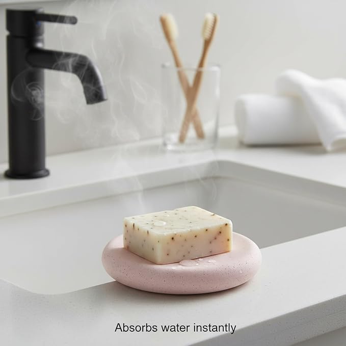 Round Diatomite Soap Dish for Bathroom Sink, Porous Stone Bar Soap Holder Tray, 3.9 Inch Diameter