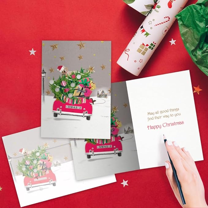 Tree-Free Greetings - Christmas Greeting Cards - Artful Designs - 1 Card + Matching Envelopes - Made in USA - 100% Recycled Paper - 5"x7" - Headed Home (GO64213)