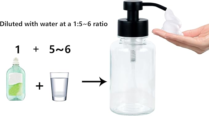 15 oz Amber-Tinted Thick Glass Foaming Soap Dispenser, Refillable Foaming Soap Dispenser with Black Rust-Proof Foam Pump, Suitable for Bathrooms and Kitchens (2, Clear)