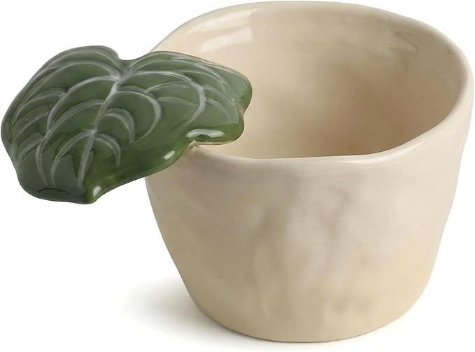 7oz Hand-Painted Leaf Handle Ceramic Coffee Mug, Microwave Dishwasher Safe Tea Cup for Women, Gift for Birthday Christmas Housewarming, Green