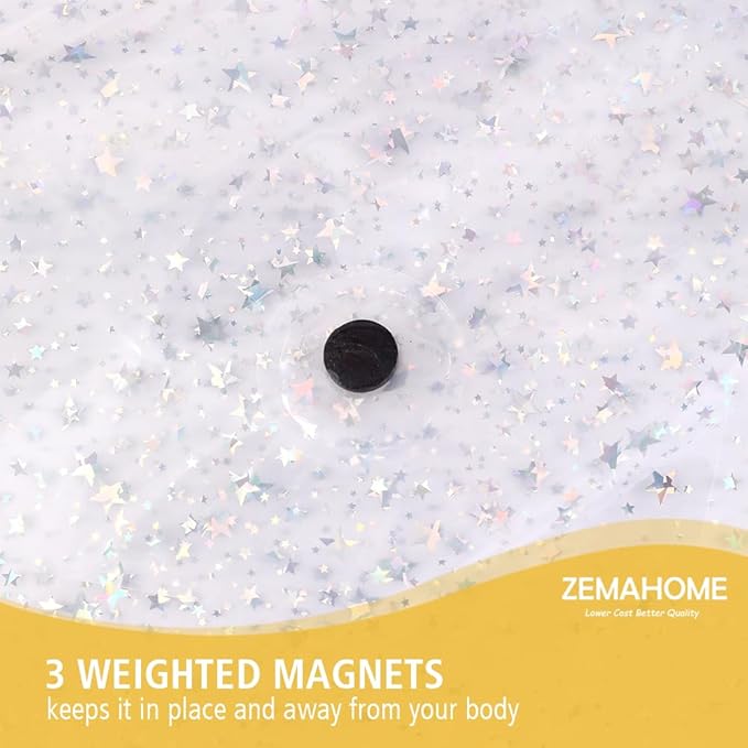 ZEMAHOME Holographic Thin 3D EVA Shower Curtain Liner Glitter Star, 72x72 Premium Light Weight Clear Plastic Bathroom Shower Curtain with Rustproof Metal Grommets for Shower Stall, Bathtubs(No Hooks)