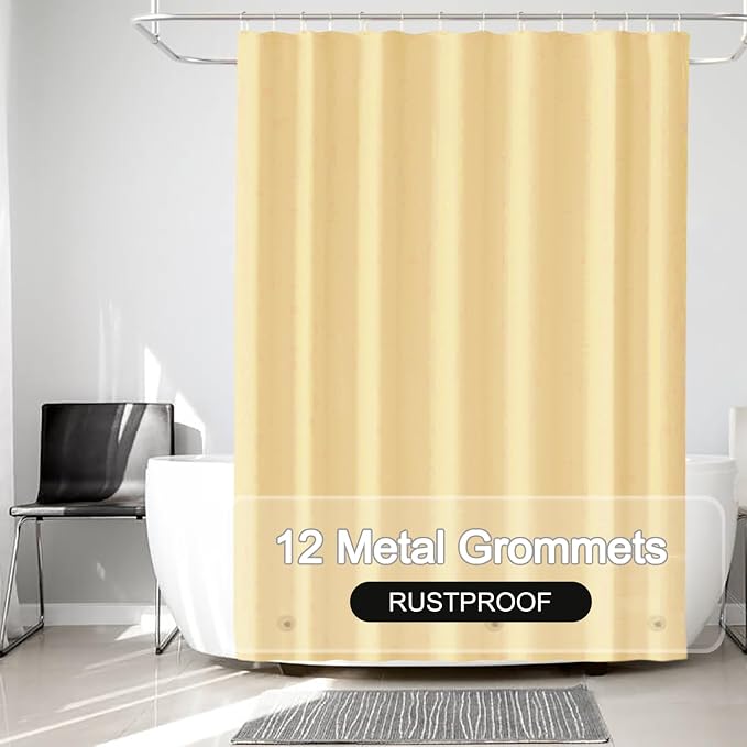 TIKABC Beige Shower Curtain Liner, 4G PEVA Shower Liner, Plastic Peva Waterproof Shower Curtains, 72x72 inch with Grommet Holes 3 Magnetic Weights
