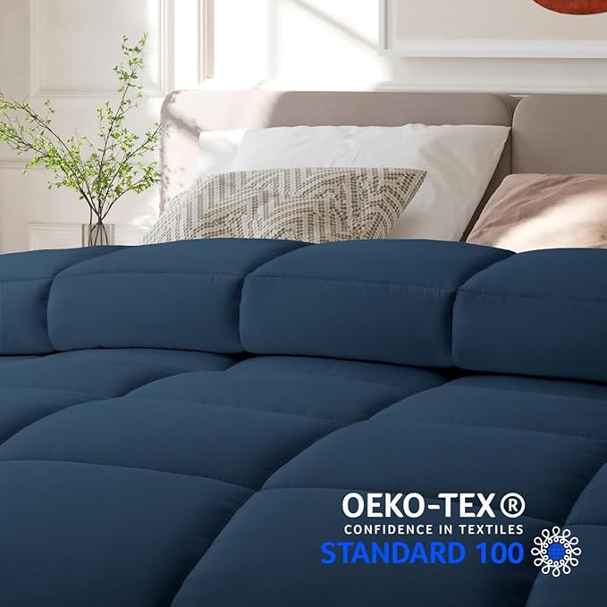 COHOME Premium Queen Size Comforter, All-Season Quilted Down Alternative Duvet Insert, Luxury Hotel GentleSoft Comforter with Anti-Clump Tech & 8 Tabs - Reversible - Navy Blue 88x88 inches