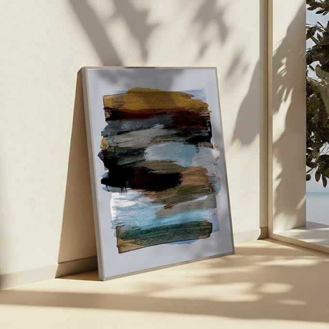 Monem Art Abstract Earth Tone Brushstroke Print - Modern Painterly Art Poster - Wall Decor for Living Room, Bedroom or Office - 24x32 Silver Framed CANVAS Wall Art by Mareike Bohmer