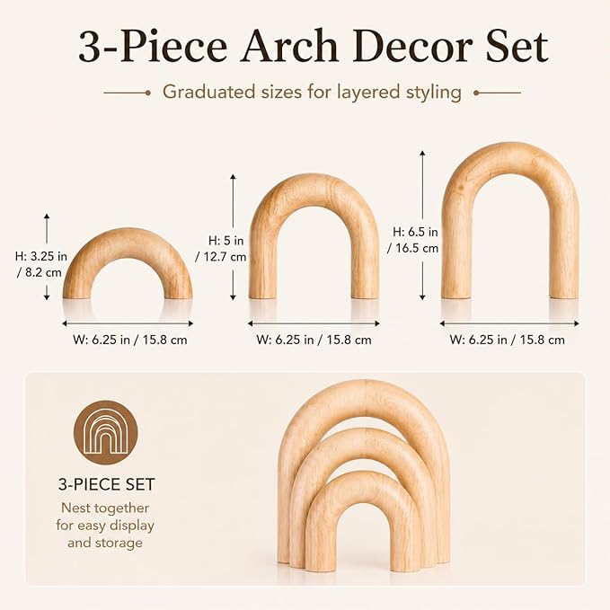 XMGZQ Wood Arch for Coffee Table Decor Items,Wood Statue and Sculpture Set 3,Japanese Neutral Home Decor Aesthetic,Living Room,Entryway,Bookshelf,Floating,Console,Boho Minimalist Objects