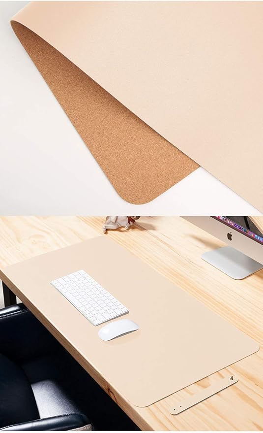 Ruby Lil Natural Cork & Leather Desk Writing Mat, Dual Use Desk Matt for Desktop,Multifunctional Office Desk Pad, PU Leather Mouse Pad,Beige,31"x 16"