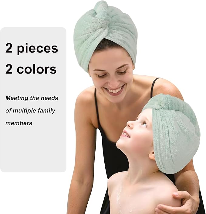 Microfiber Hair Drying Towel Wrap for Women, Hair Turbans Towel for Wet Hair,turbie Twist Hair Towels(The Color of the Picture is for Reference only) (Light Green,Light Green)